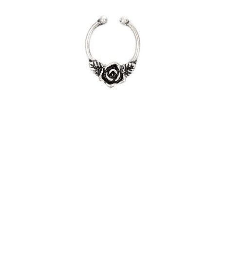 Silver Flower Textured Faux Septum Ring | New Look