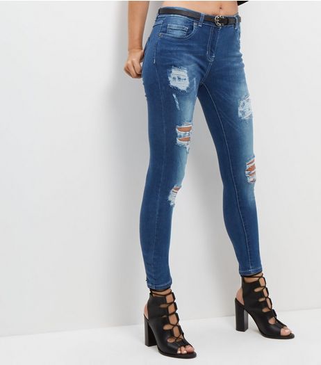 Parisian Blue Ripped Skinny Jeans | New Look