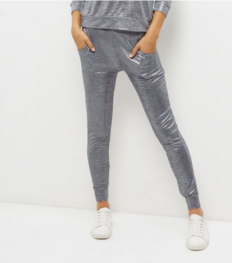 Carpe Diem Silver Foil Metallic Joggers | New Look