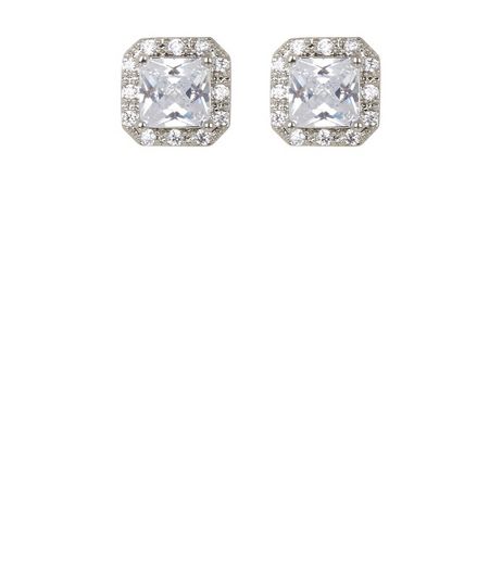 Crystal Cubic Zirconia Square Stud Earrings | New Look