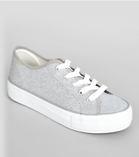 Grey Glitter Platform Trainers | New Look