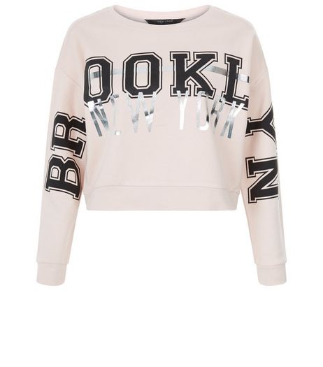 Teens Shell Pink Foil Brooklyn Foil Sweater | New Look