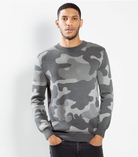 Grey Camo Print Jumper | New Look