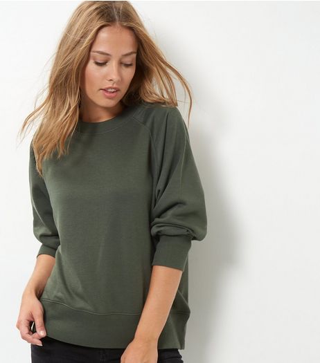 Khaki Balloon Sleeve Sweater | New Look