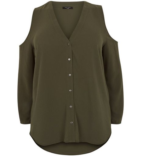 Curves Khaki Cold Shoulder Shirt | New Look