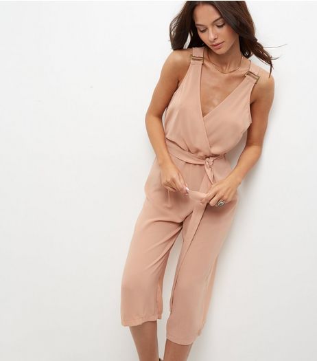 Shell Pink Buckle Wrap Front Jumpsuit | New Look