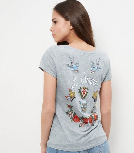 Tall Grey Bird Print Cotton T-Shirt | New Look