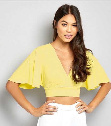 Yellow Cape Sleeve Wrap Front Crop Top | New Look