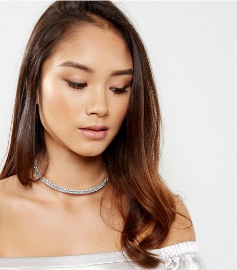 Silver Diamanté Torque Necklace | New Look