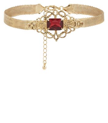 Dark Red Vintage Gem Choker | New Look