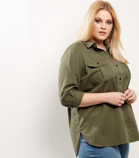 Curves Khaki Cotton Shacket | New Look