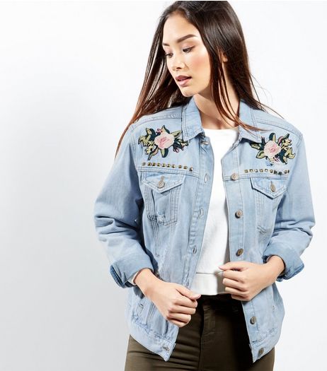 Blue Floral Embroidered Denim Jacket | New Look