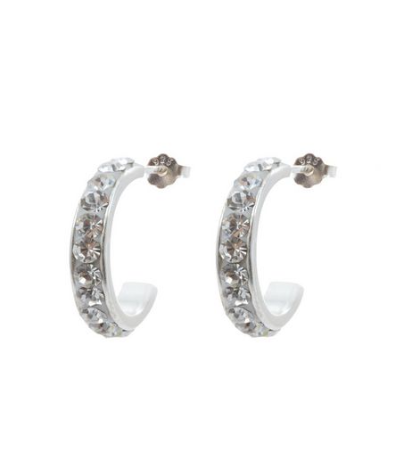 Sterling Silver Diamanté Hoop Earrigs | New Look