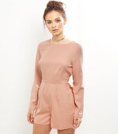 Shell Pink Tie Waist Playsuit | New Look