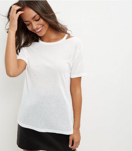 White Ripped Neck T-Shirt | New Look
