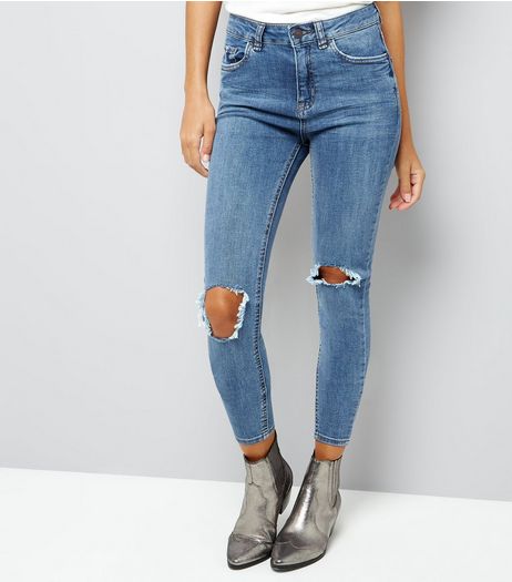 Blue Ripped Knee Skinny Jenna Jeans | New Look
