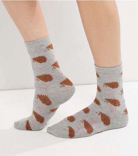 Grey Hedgehog Print Socks | New Look