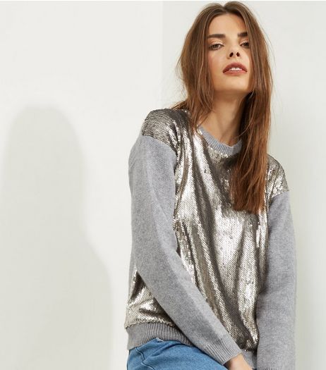 Blue Vanilla Grey Sequin Panel Jumper | New Look
