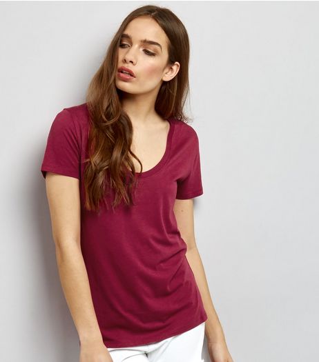 Deep Pink Scoop Neck Short Sleeve T-Shirt | New Look