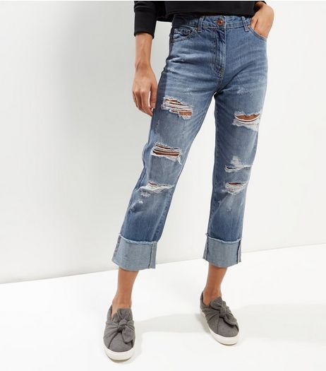 Parisian Blue Ripped Boyfriend Jeans | New Look
