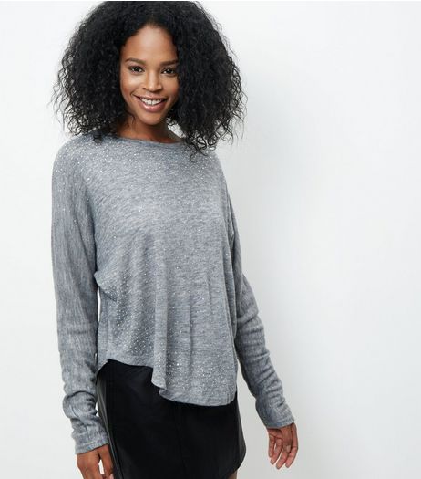 Blue Vanilla Grey Diamante Batwing Top | New Look