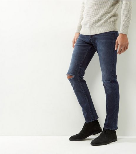 Blue Ripped Knee Stretch Slim Leg Jeans | New Look