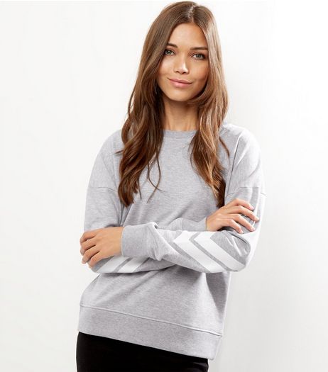 Grey Stripe Sleeve Sweater | New Look