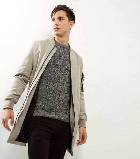Stone Longline Bomber Jacket | New Look