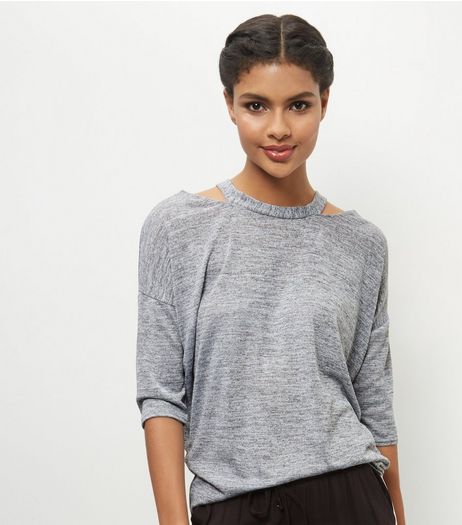 Pale Grey Cut Out Shoulders Top | New Look