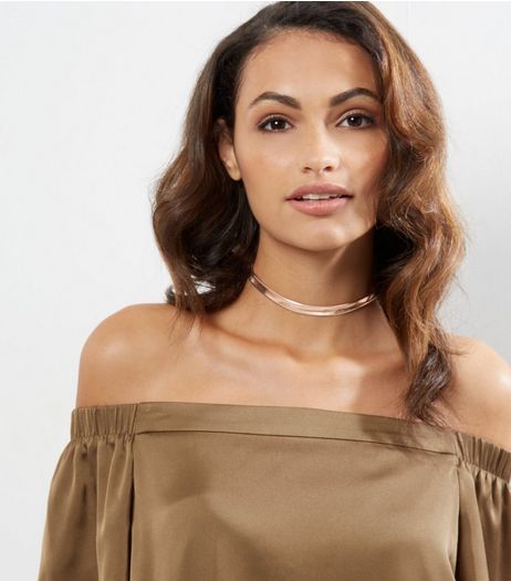 Rose Gold Skinny Holographic Choker | New Look