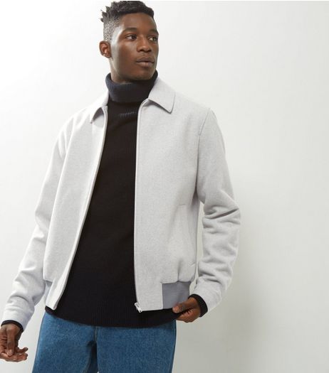 Pale Grey Wool Mix Harrington Jacket | New Look