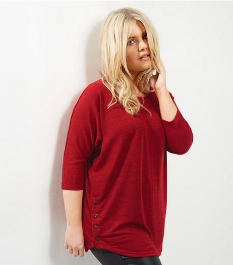 Curves Red Popper Side Top | New Look