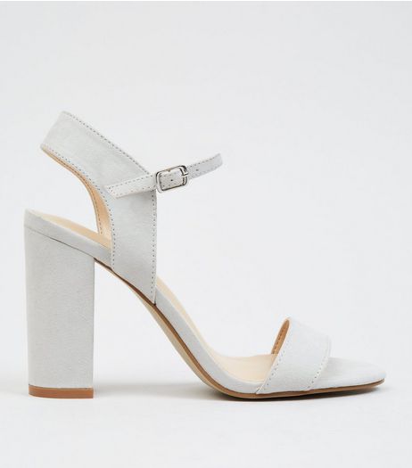 Grey Suedette Block Heel Ankle Strap Sandals | New Look