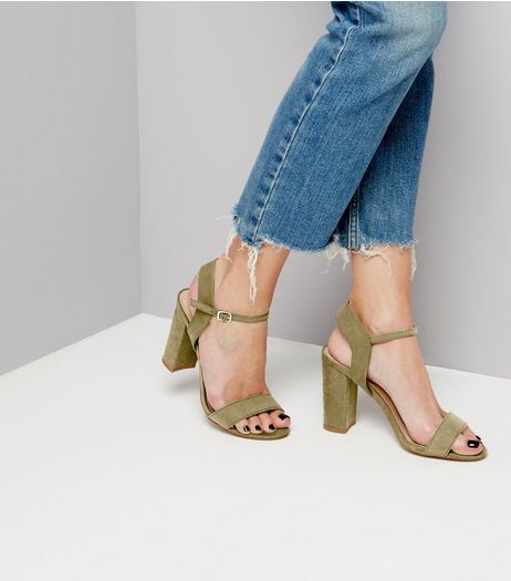 Khaki Suedette Block Heel Ankle Strap Sandals | New Look