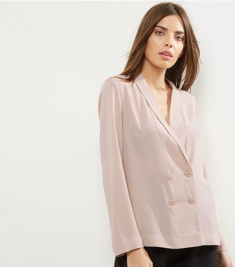 Shell Pink Crepe Button Front Blazer | New Look