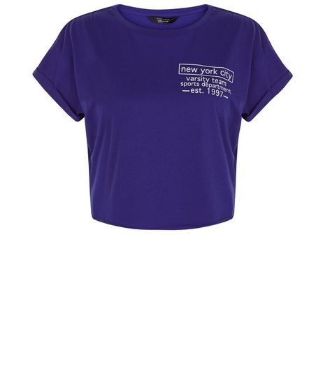 Teens Blue NYC Varsity Print Crop T-Shirt | New Look