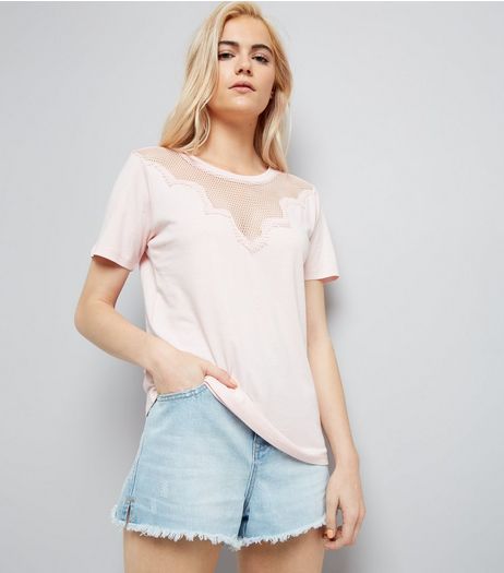 Pink Mesh Panel Short Sleeve T-Shirt | New Look