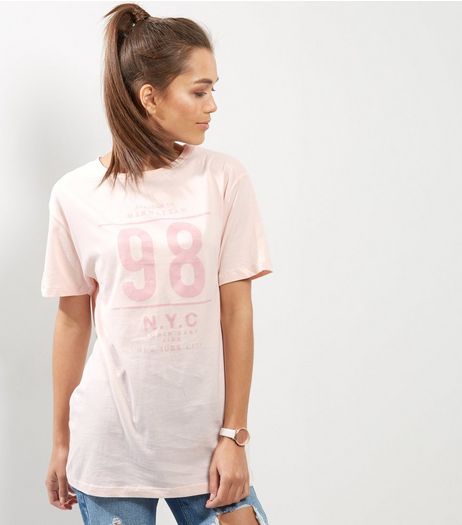 Shell Pink 98 Print Boyfriend T-Shirt | New Look