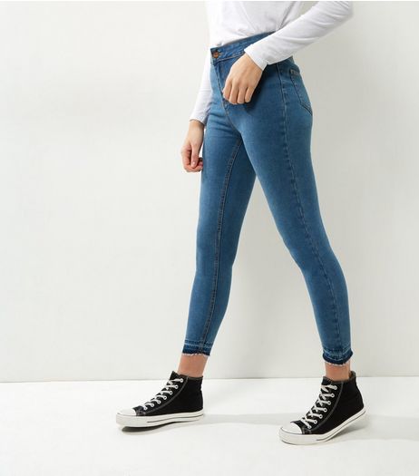 Blue Fray Hem Skinny Hallie Jeans | New Look