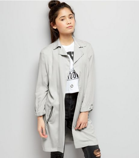 Teens Grey Zip Pocket Mac | New Look