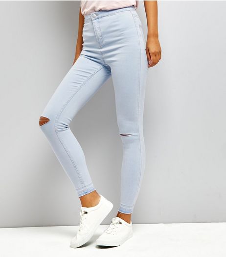 Blue Ripped Knee High Waist Skinny Hallie Jeans | New Look