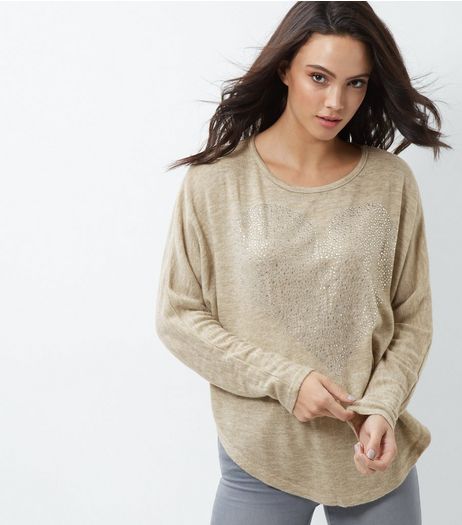Blue Vanilla Cream Embellished Heart Batwing Top | New Look