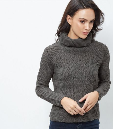 Blue Vanilla Grey Embellished Turtle Neck Jumper | New Look