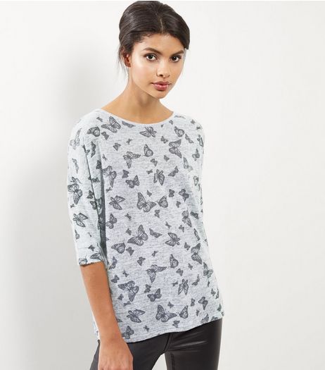 Light Grey Butterfly Print Top | New Look