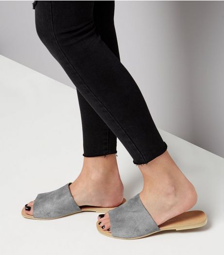 Wide Fit Grey Suede Mules | New Look