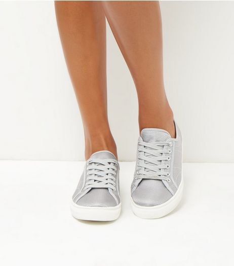 Grey Metallic Textured Trainers | New Look