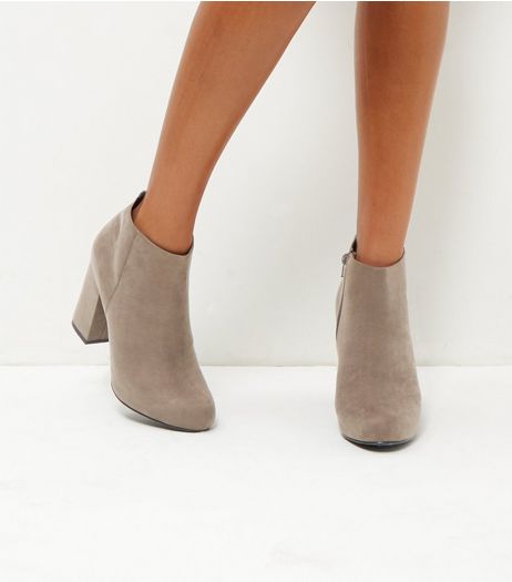 Grey Suedette Block Heel Ankle Boots | New Look