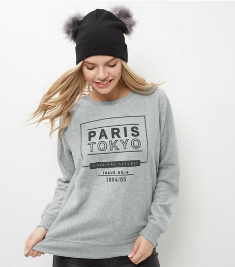 Grey Paris Tokyo Print Brushed Sweater | New Look