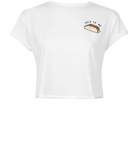 Teens White Taco To Me Print Crop Top | New Look