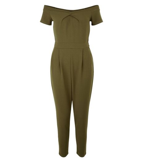 Petite Khaki Bardot Neck Jumpsuit | New Look